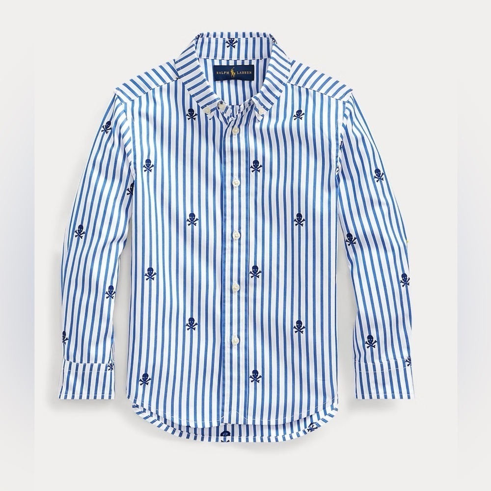 Ralph Lauren Kids White and Blue Striped Button Down Shirt